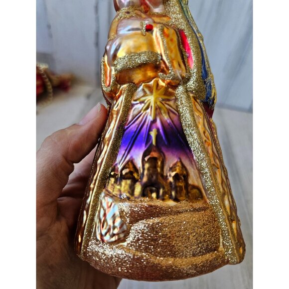 Vintage Virgin Mary Jerusalem Bethlehem grilled glitter glass ornament Xmas tree - Picture 3 of 11